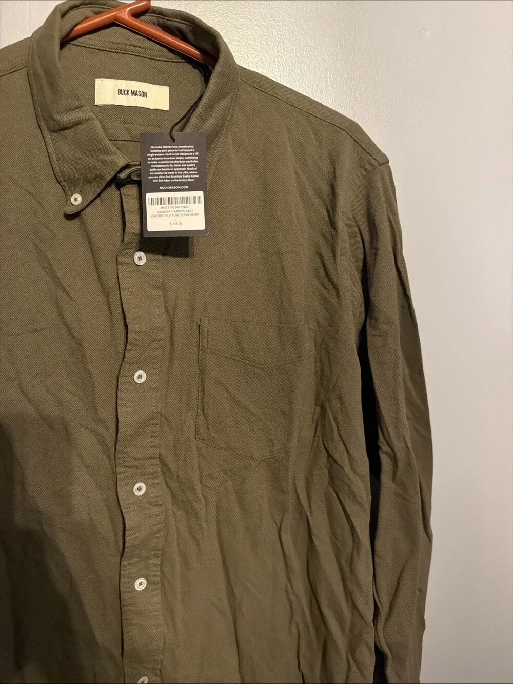 Buck Mason Men’s Large Ranger Campus Knit Oxford Button Down Shirt